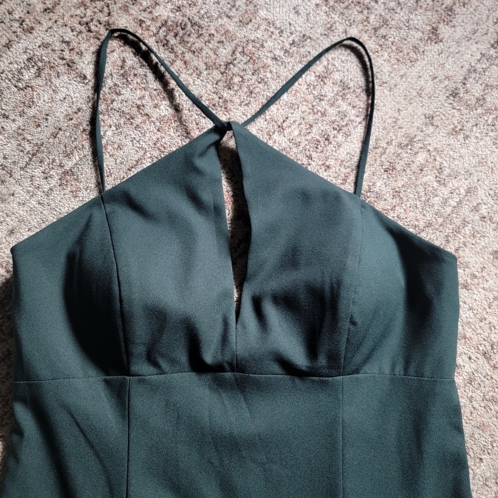 Amsale Hunter Green Halter Neck Mermaid Gown Bridesmaid Maxi Dress High Slit 6 - Picture 7 of 14